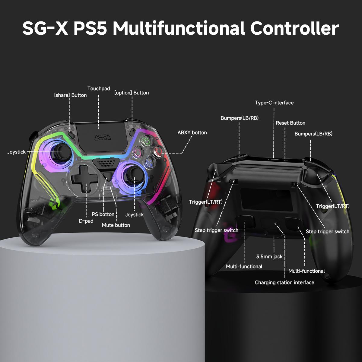 PS5 wireless bluetooth controller with RGB light macro programming Android ios/pc/steam/mac p5 gamepad Touchpad PS4 Turbo Set play vital accessories retro game console stick back lever thumbsticks grip dual vibration double Xbox Special Edition Controller