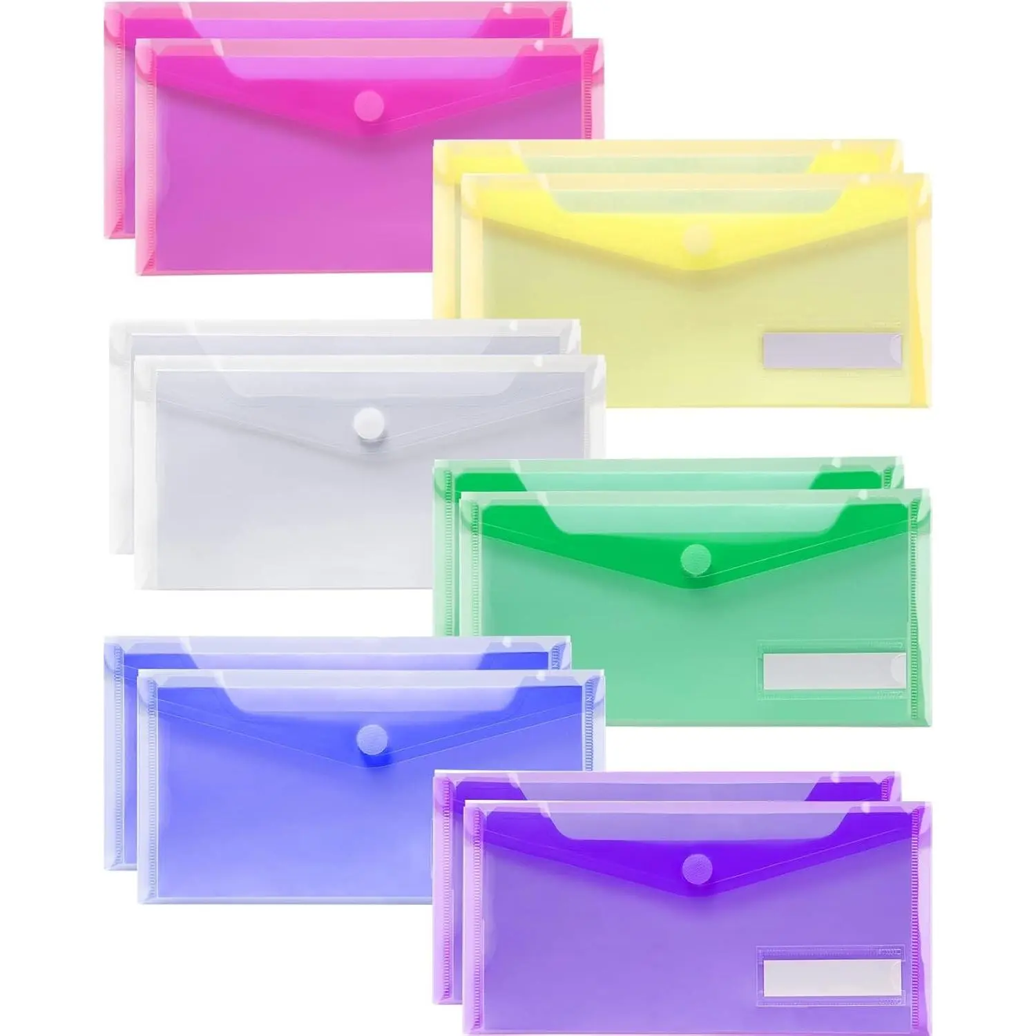 Small Plastic Envelopes 12 Pack, A6 Cash Money Envelopes with Label Pocket, Reusable Filing Envelopes Pouch Bulk for School Office Supplies, 9.4" x 4.7"