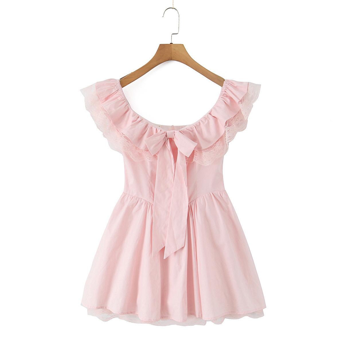 Pure Desire Off-Shoulder Ruffle Sleeve Lace Bow Belt Puffy Princess Dress