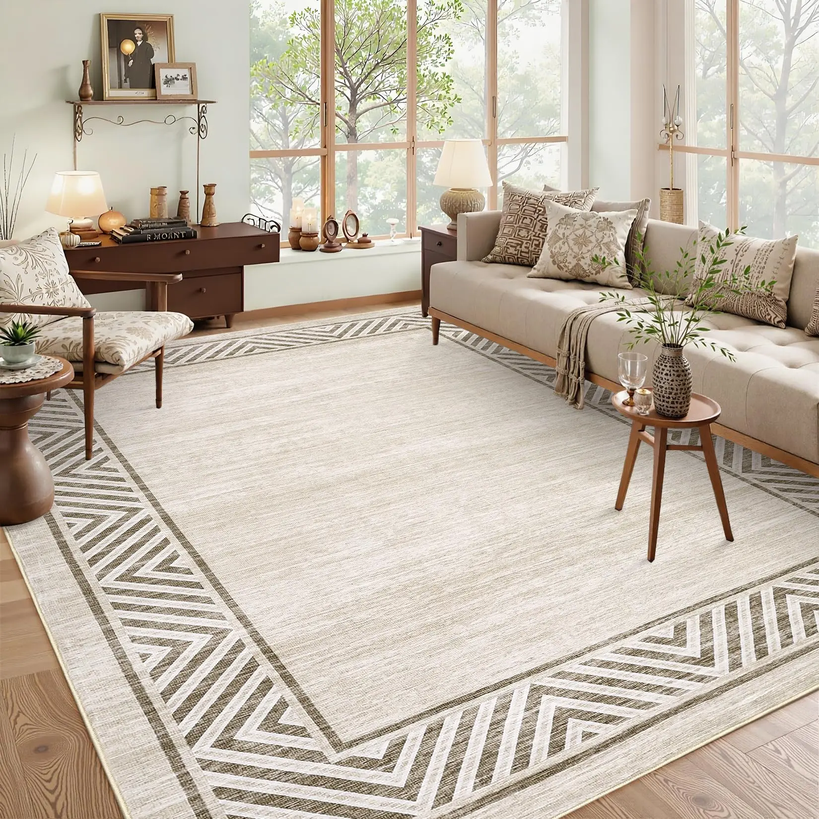 Ultra-Soft Area Rug for Living Room, Bedroom, or Dining Room – Modern Geometric Carpet, Non-Slip, Mark Resistant, Washable, Neutral Accent – Home & Office Mat