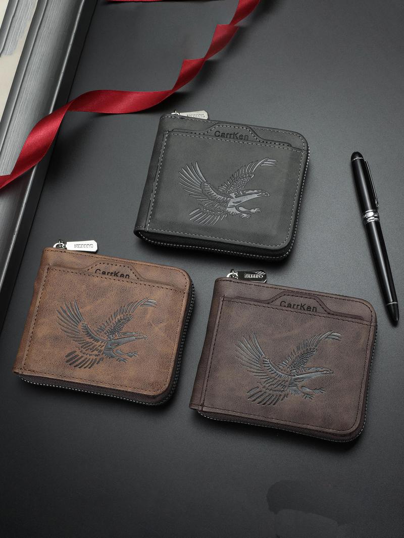Men's Vintage Eagle-Embossed Short Wallet, Business Multi-Card Slot Wallet, Casual Trendy Wallet for Work & Daily Use, Durable Bifold Wallet