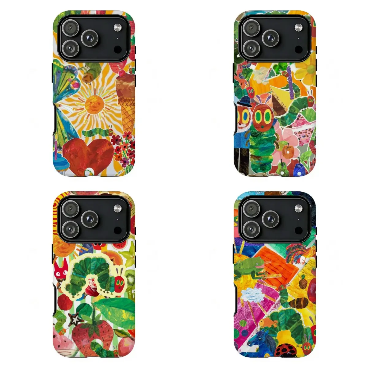 FL-Hungry Caterpillar Vibrant Sun & Butterfly Collage Phone Case,Caterpillar Maximalist Art Collage Tough Case,Colorful Kidcore Cottagecore Vibe Case For iPhone 11 12 13 14 15 16 17 Air Pro Max for Samsung S26 S25 S24 S23 S22 S21 Case,Gift for her/him