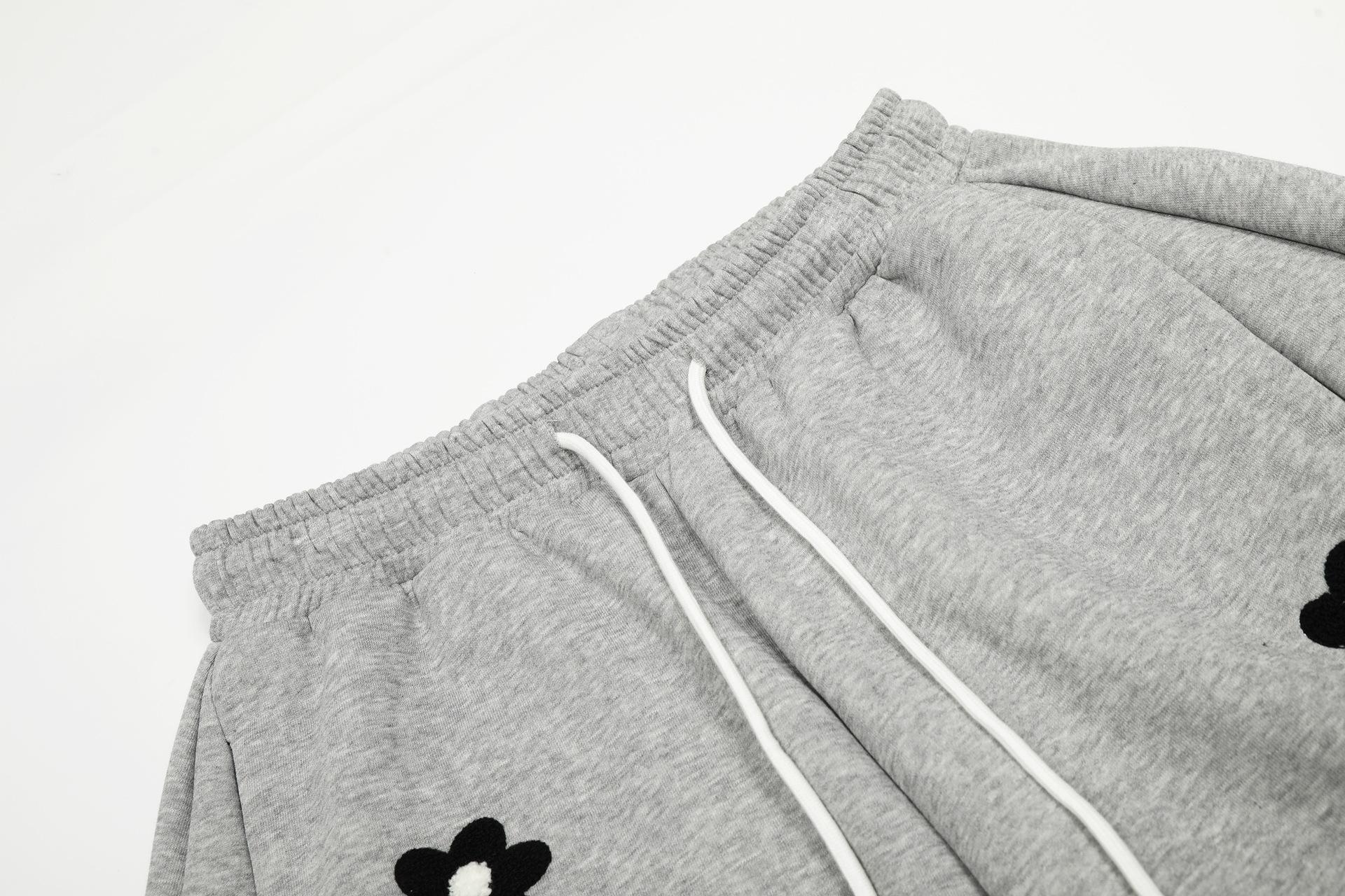 2026 Spring Collection Sweet and Cool Style Floral Embroidery Drawstring Loose Slimming Casual Sports Pants Wide-Leg Sweatpants for Women Menswear Trouser