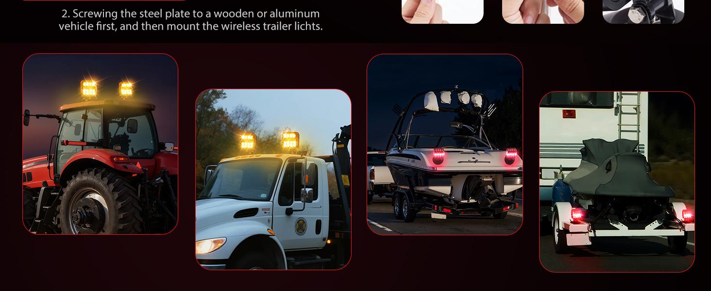 Wireless Trailer Lights Kit Dual Function with Strobe Lights 2-in-1 Magnetic & Screw Mounting Options IP67 Waterproof for RV Trucks Boat Vehicle Caravan Led Backlights