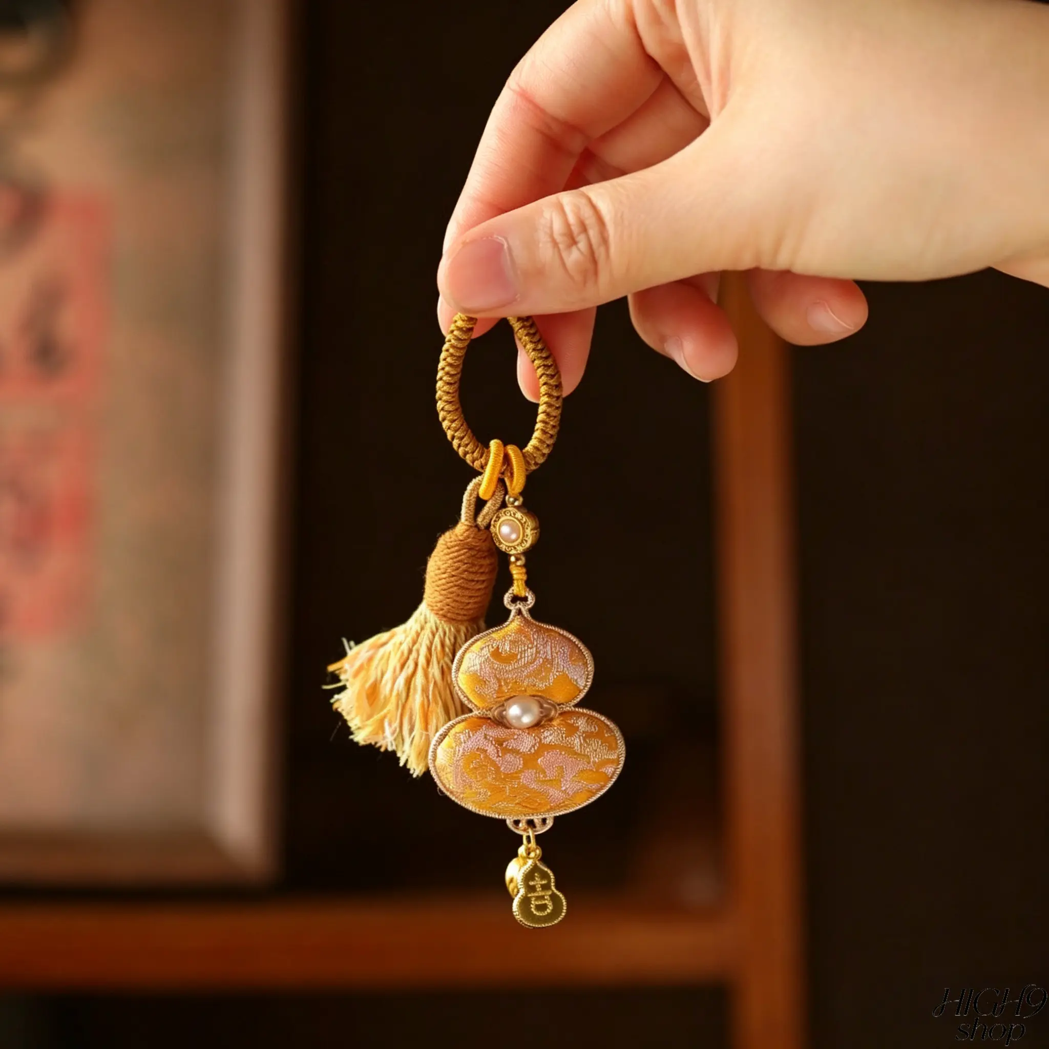 2026 New Jacquard Gourd Keychain Bag Charm, Electroplated Zinc Alloy Chinese Style DIY Accessory For Hanfu Decor