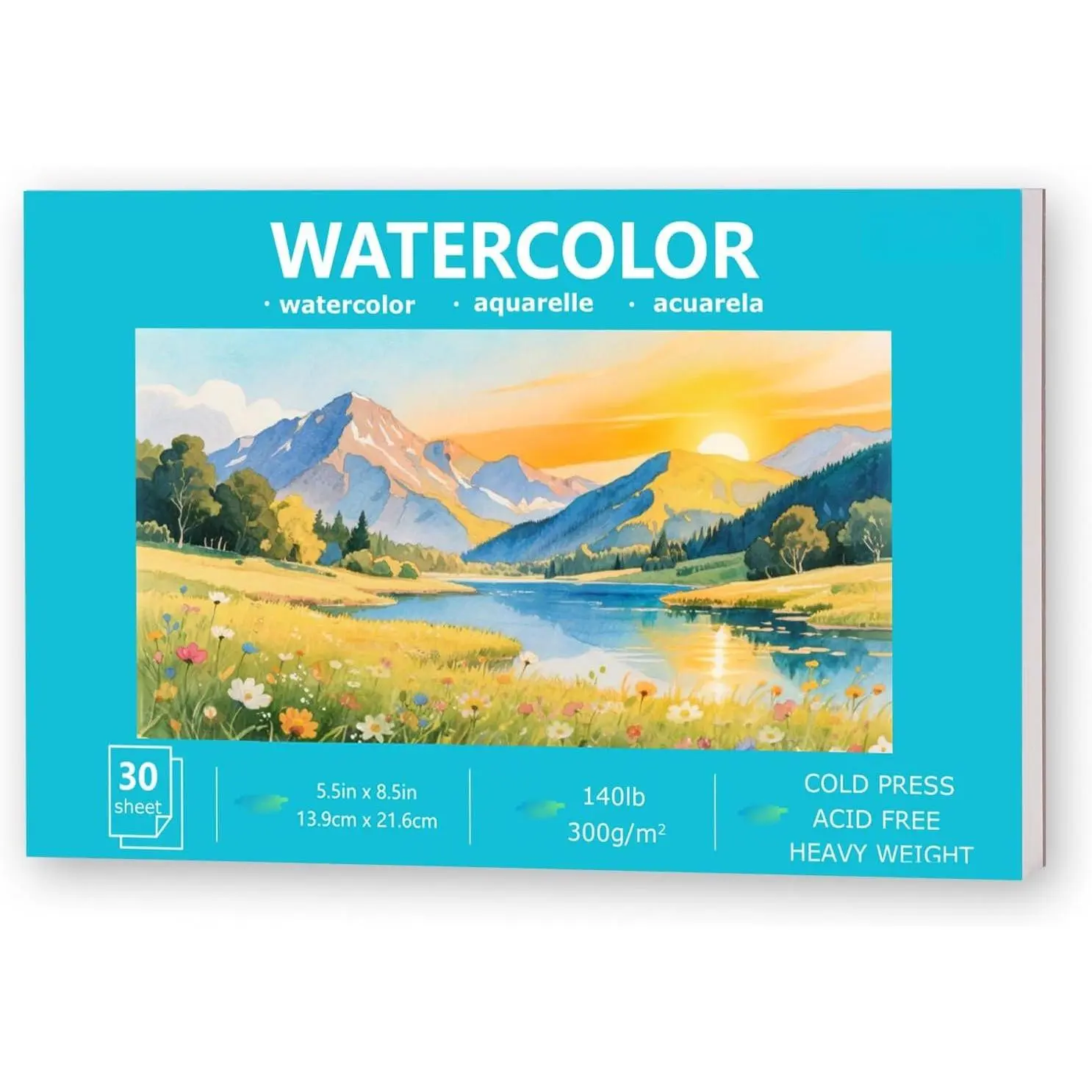 Small Watercolor Sketchbook 5.5"x8.5", 30 Sheets 140lb/300gsm | Heavyweight Cold Press Pad, Glue Bound, Acid-Free & Warp-Resistant for Wet/Dry Media, Watercolor Journal - Teal