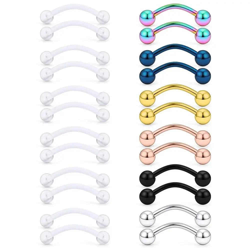 16G Clear Acrylic Bioflex Stainless Steel Curved Barbell Nipplerings Snake Eyes Tongue Ring Piercing Retainer 2PCS