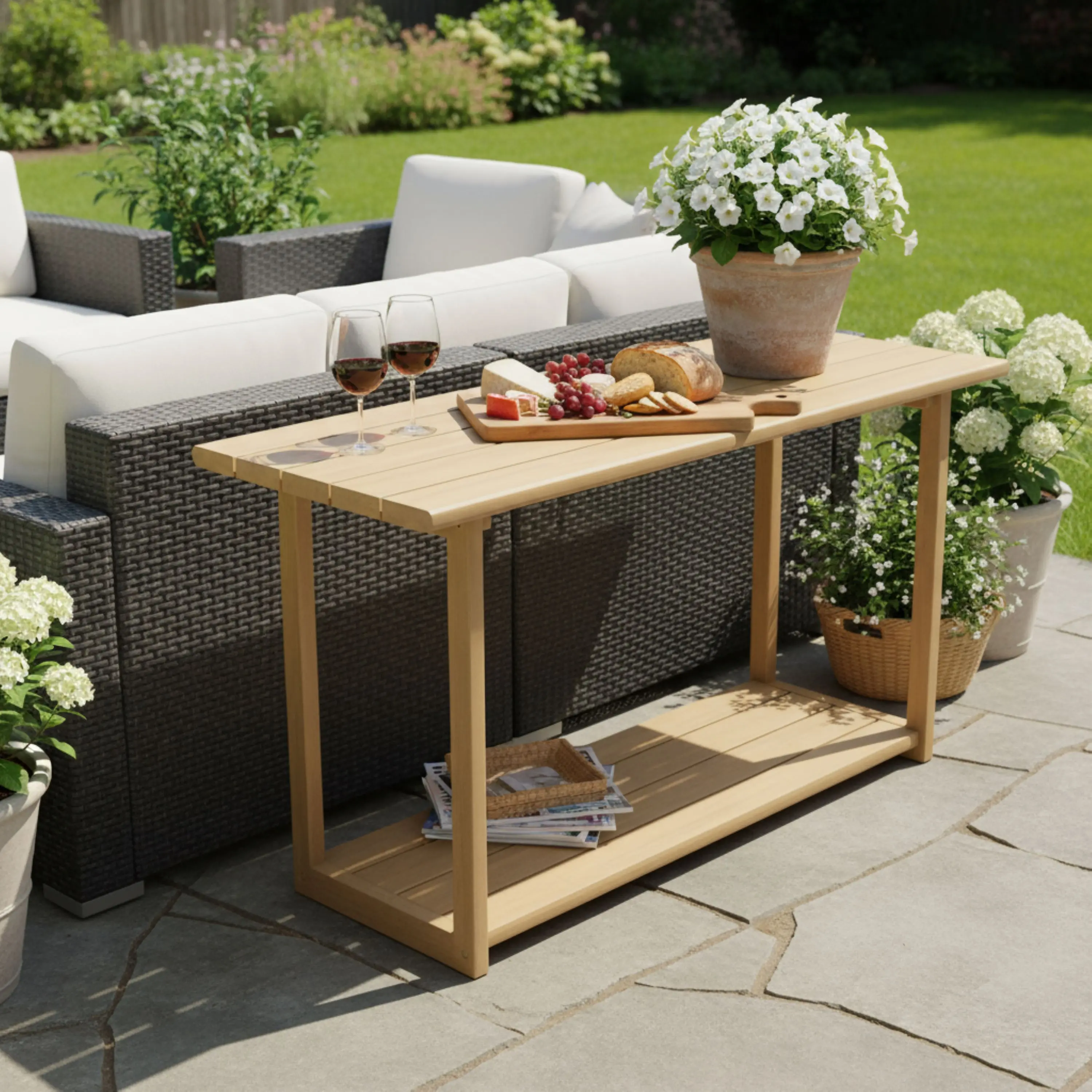 ARCH Woodside Rectangular Outdoor Buffet & Console Table for Patio Garden Deck, Weather-Resistant Side Table with Storage Shelf, Multiple Use as Serving Table or Entryway Console, 1-Pack, Living Room Table for Sofa Side, Bedroom, Office