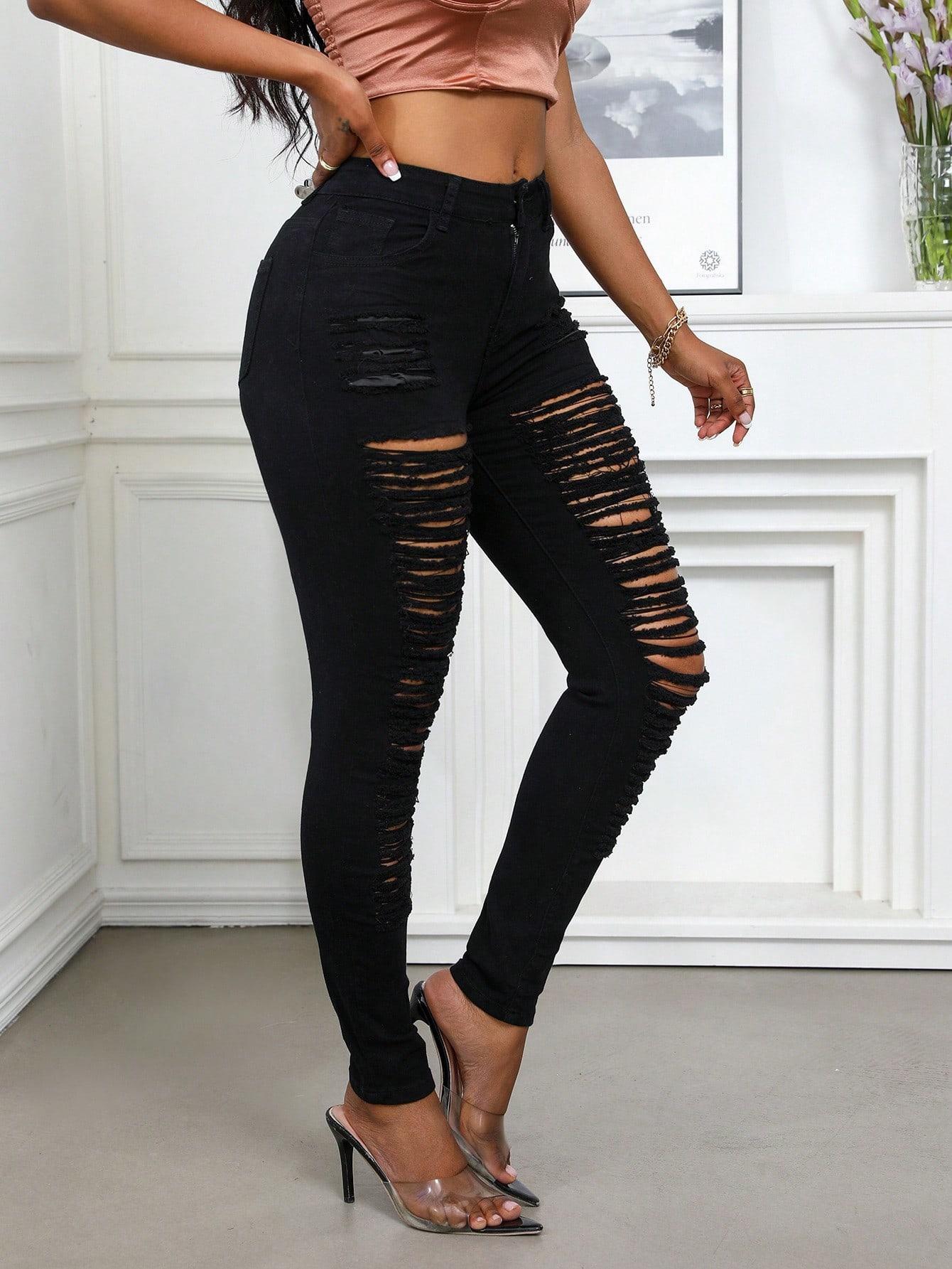 High Waist Extreme Ripped Skinny Jeans | Heavy Distressed Destroyed Denim | Sexy Cut-Out Pants for Women 2026