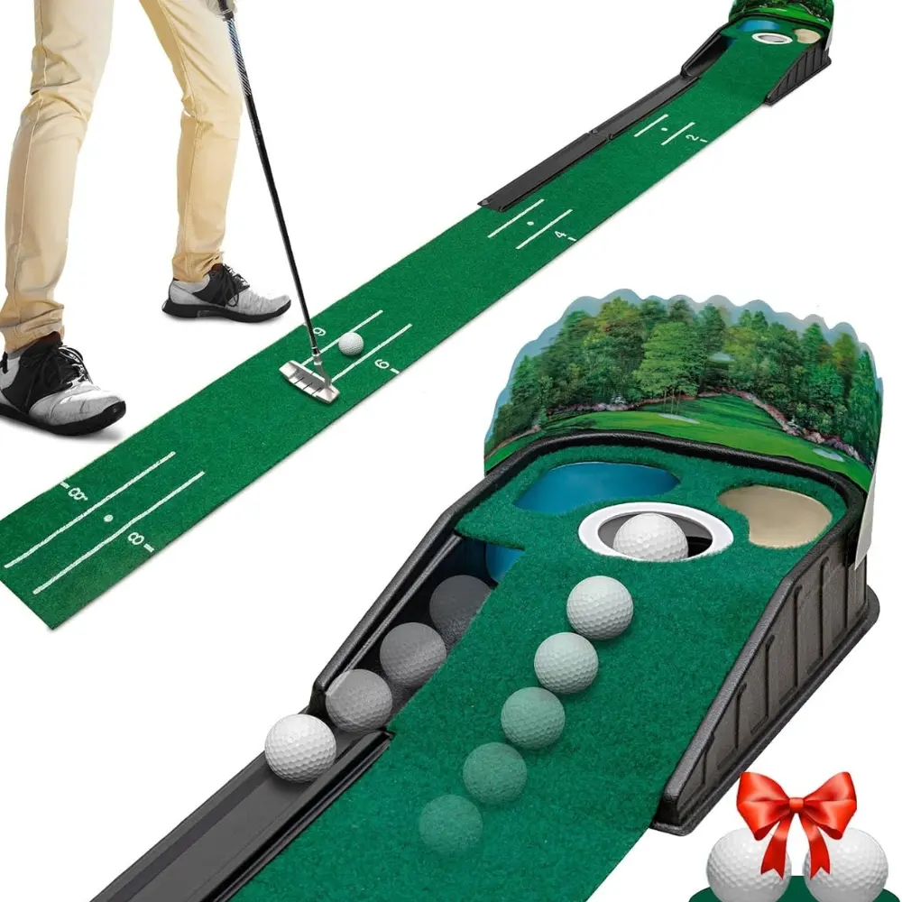 Putting Green Indoor - Golf Putting Mat boasts Genuine Green Speed and a Wrinkle-Free Surface. 8ft Practice Putting Mat with lenticular 3D Backplate, Alignment Guides and Ball Return, Christmas gifts