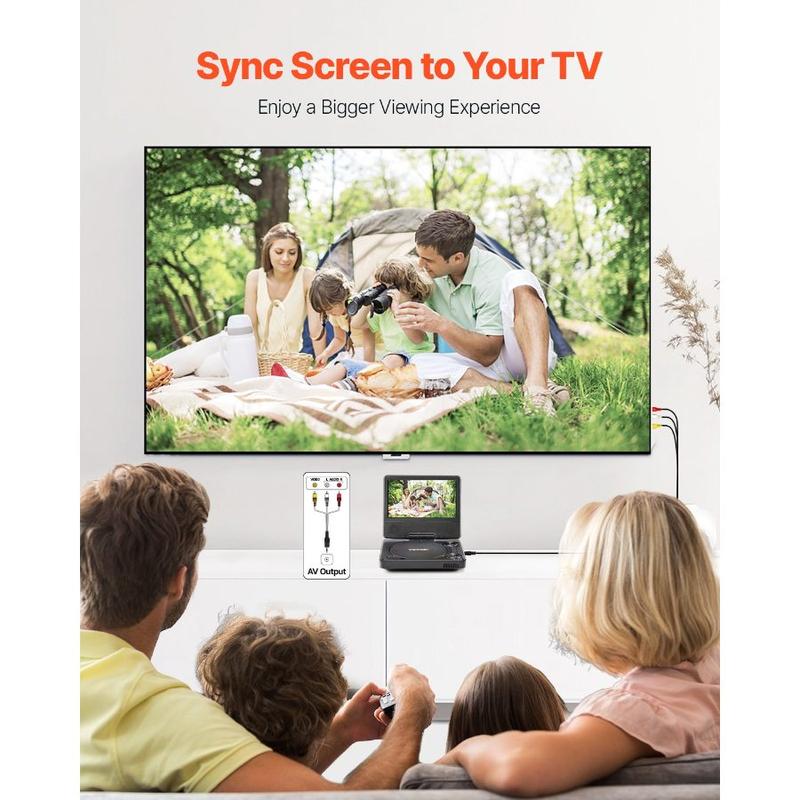 VEVOR Portable DVD Player, 9 inch HD Swivel Display Screen, 4 Hours Built - in Rechargeable Battery, Dual Speakers, Support Sync TV/USB/SD Card/CD/DVD, Car Charger, AC Power Adapter, Remote Control