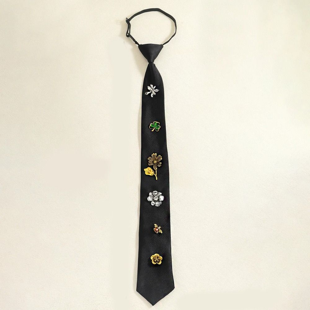 Korean Flower Tie Black Bee Rhinestone Necktie Insect Academic Style Decoration Shirt Tie JK Uniform Decoration