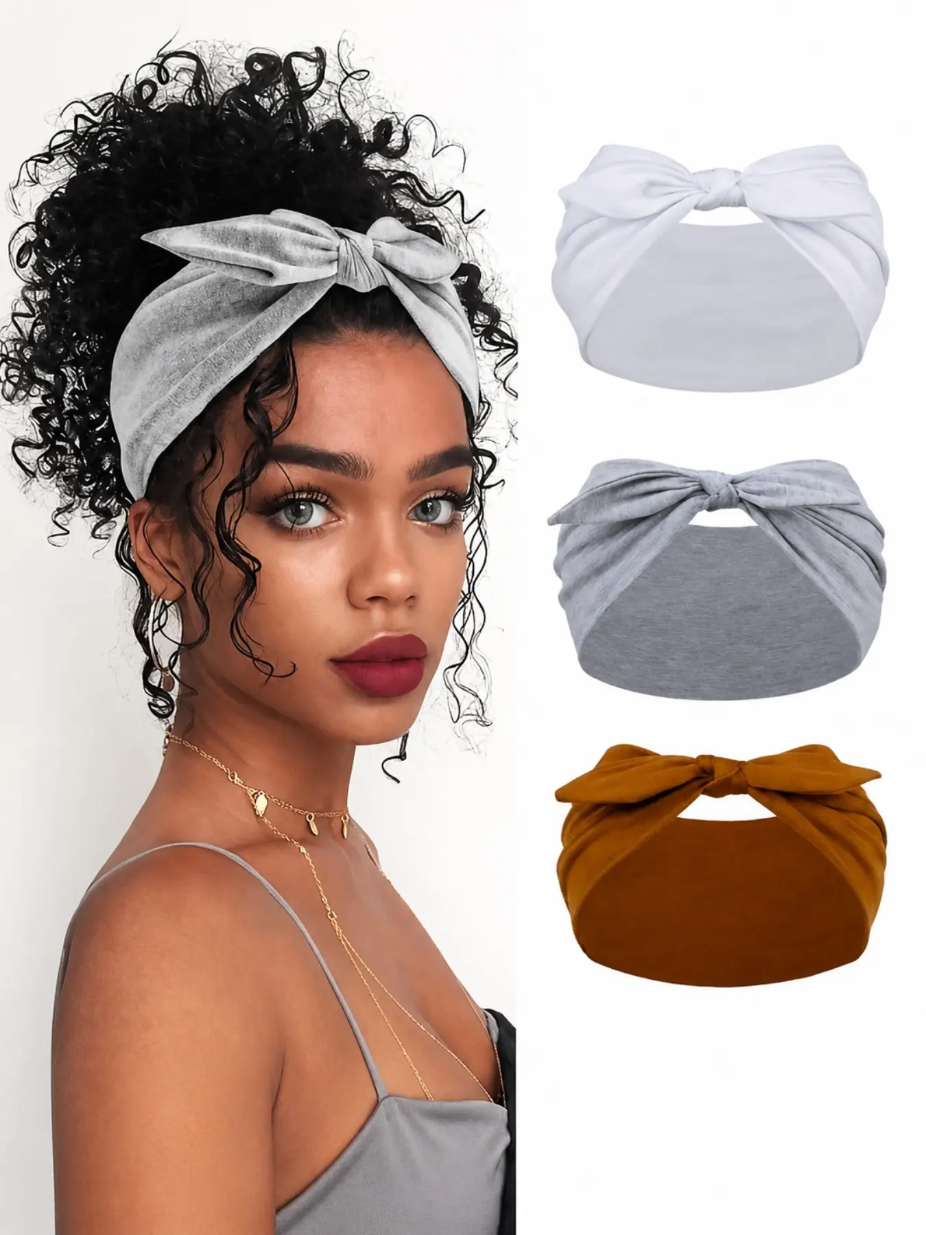 3 Pcs Wide Rabbit Ear Elastic Headbands for Women, Cute Bow Knot Detail Ribbon Hair Accessories, Soft Non-Slip Stretch Sports Yoga Headband, Pack of Four, Bunny Earbands, Hairbands, Stretchy Headbands, Workout Headband, Gym Headband, Chic Headbands