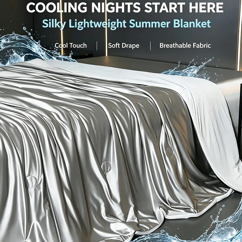Lightweight Luxury Silky Cooling Blanket, Cold Touch Breathable Summer Thin Quilt, All Sizes, Washable, Bedroom Guest Room
