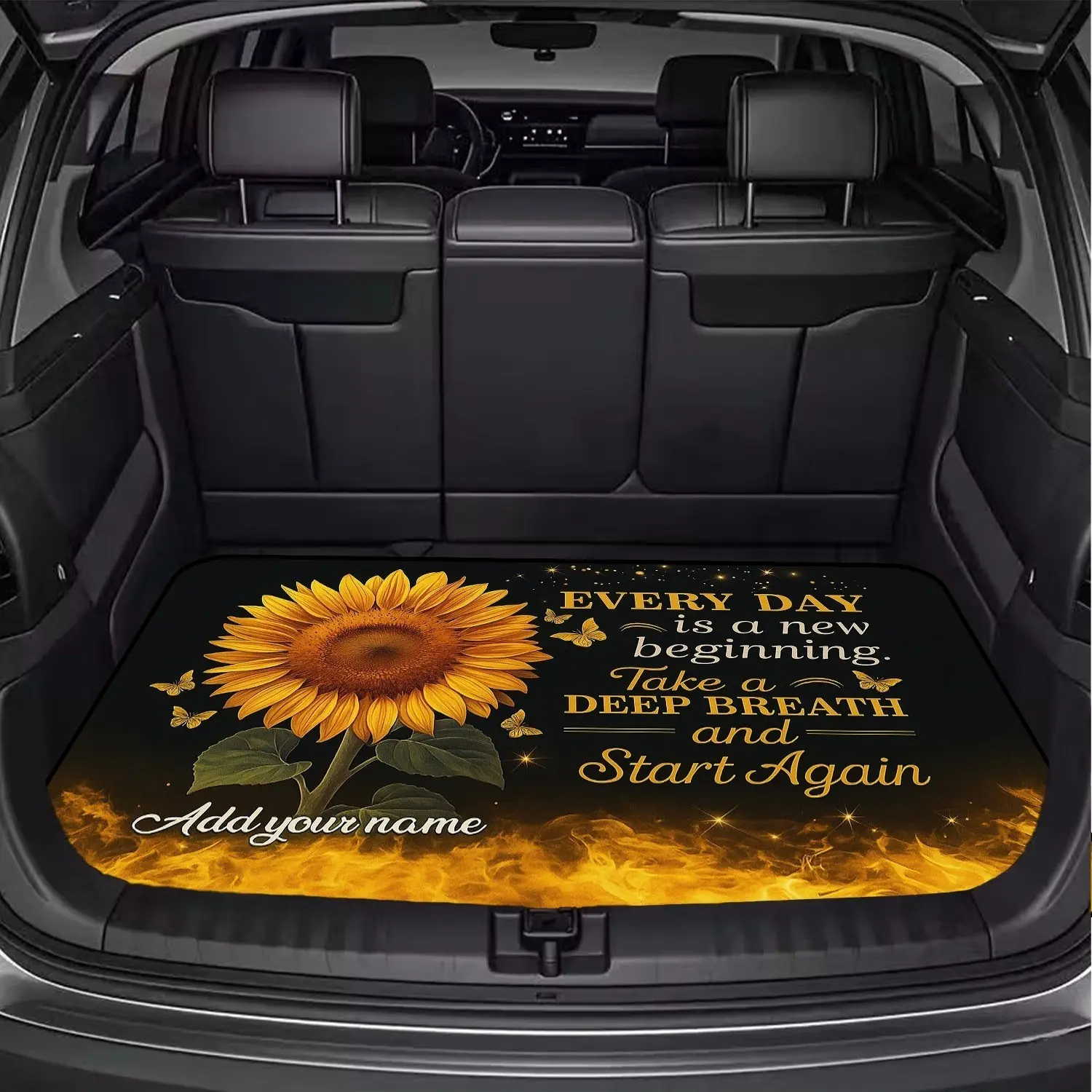 2D Flat Sunflower Motif Car Trunk Mat, Dust-Proof & Easy-Clean, Elegant Interior Design, Universal Fit, Durable Suv Trunk Liner, Car Mats, Interior Car Accessories