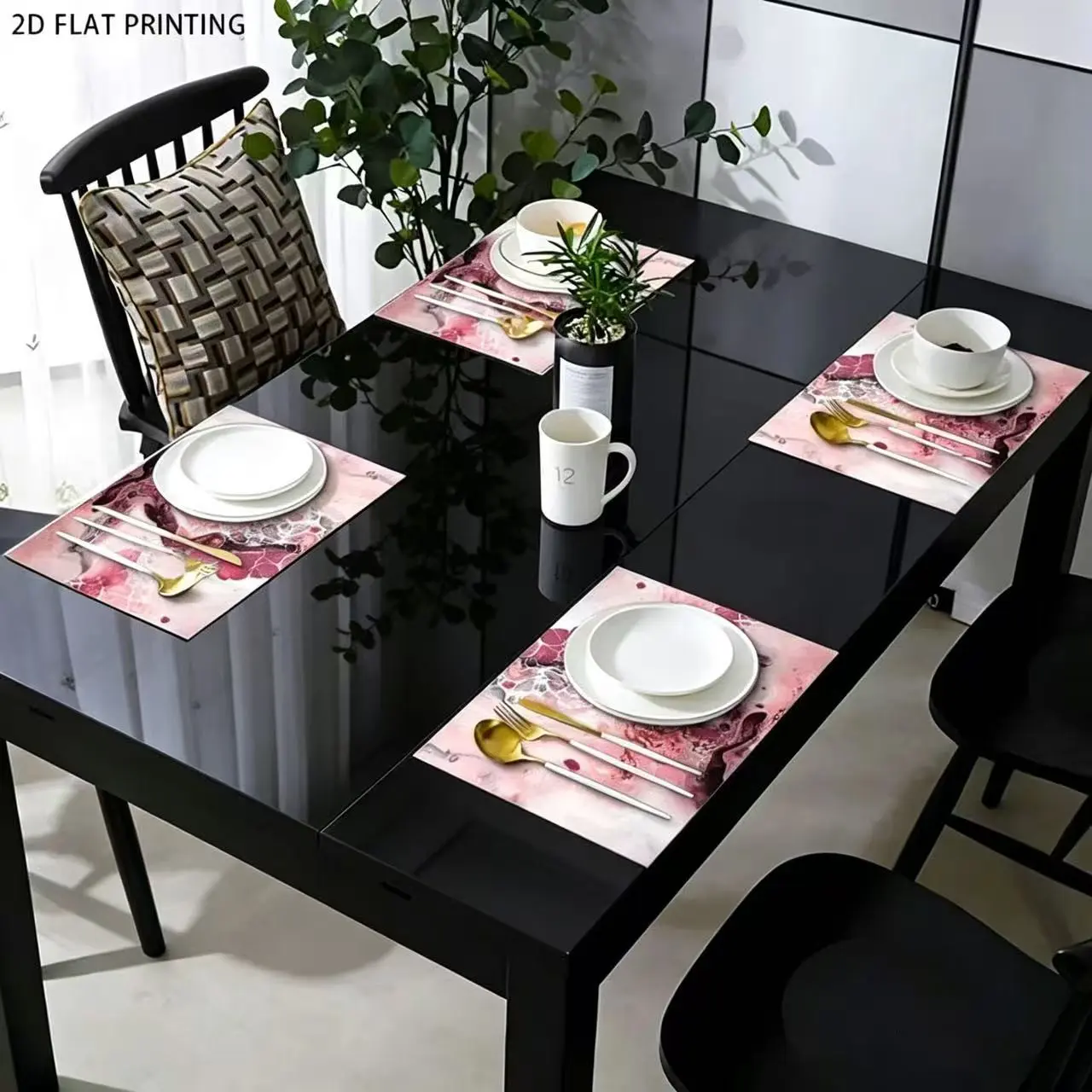 1 piece/4 piece/5 piece set/7 piece set, table flag placemat set, Modern Abstract Table Linen, Rectangular, abstract pink marble pattern, Aesthetic, wedding holiday birthday gift, kitchen table decoration, home party decoration, Table Protection
