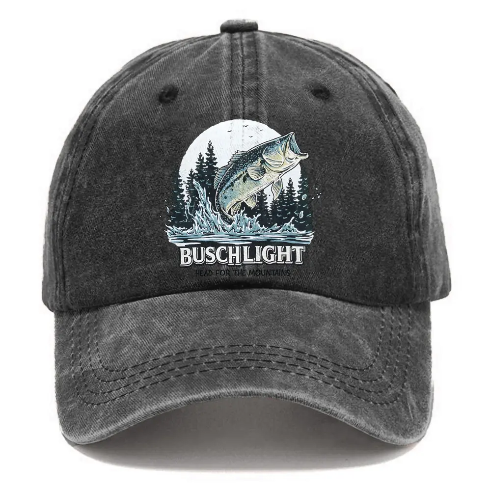 Mens Vintage Washed Fish Graphic Dad Style Cap - Breathable Cotton Denim Classic Baseball Cap, Unisex Adjustable One Size (21.6-23.6"/55-60cm) Mens Hats for Daily Wear, Cold Wash Hang Dry