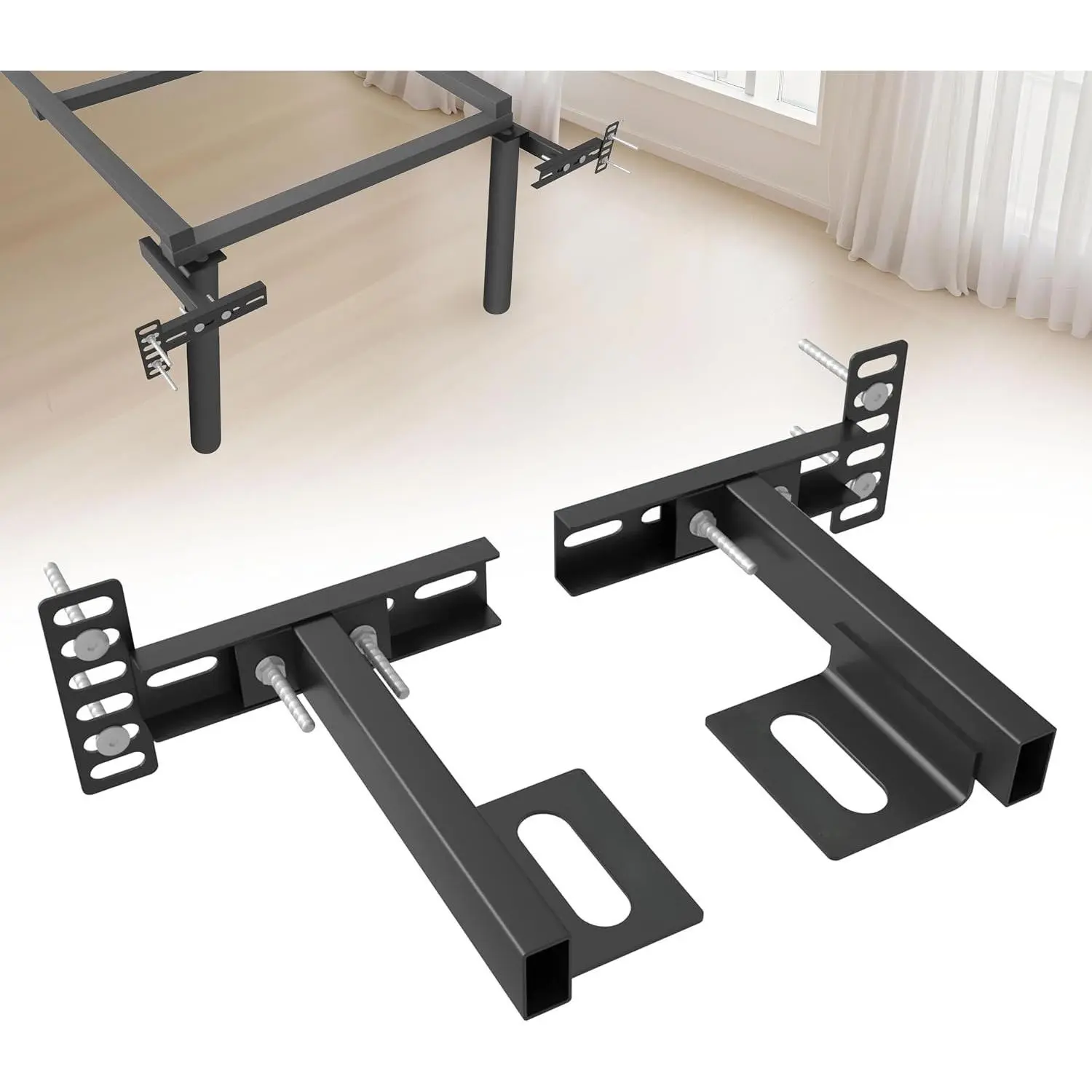 2 Pack Adjustable Headboard Brackets for Metal Bed Frame,Headboard & Footboard Extension Kit,Fits  Full   (Check Hole Spacing),Matte Black