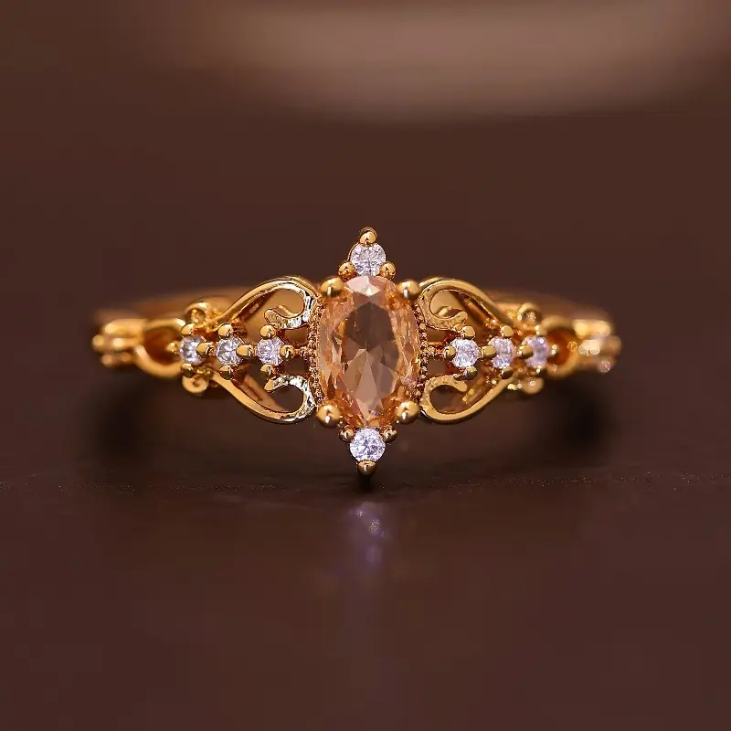 Women's Vintage Gold-Plated Marquise Cut Cubic Zirconia Engagement Ring - Filigree Fashion Promise Ring, Elegant Statement Jewelry Gift for Women, Gold Plated Rings