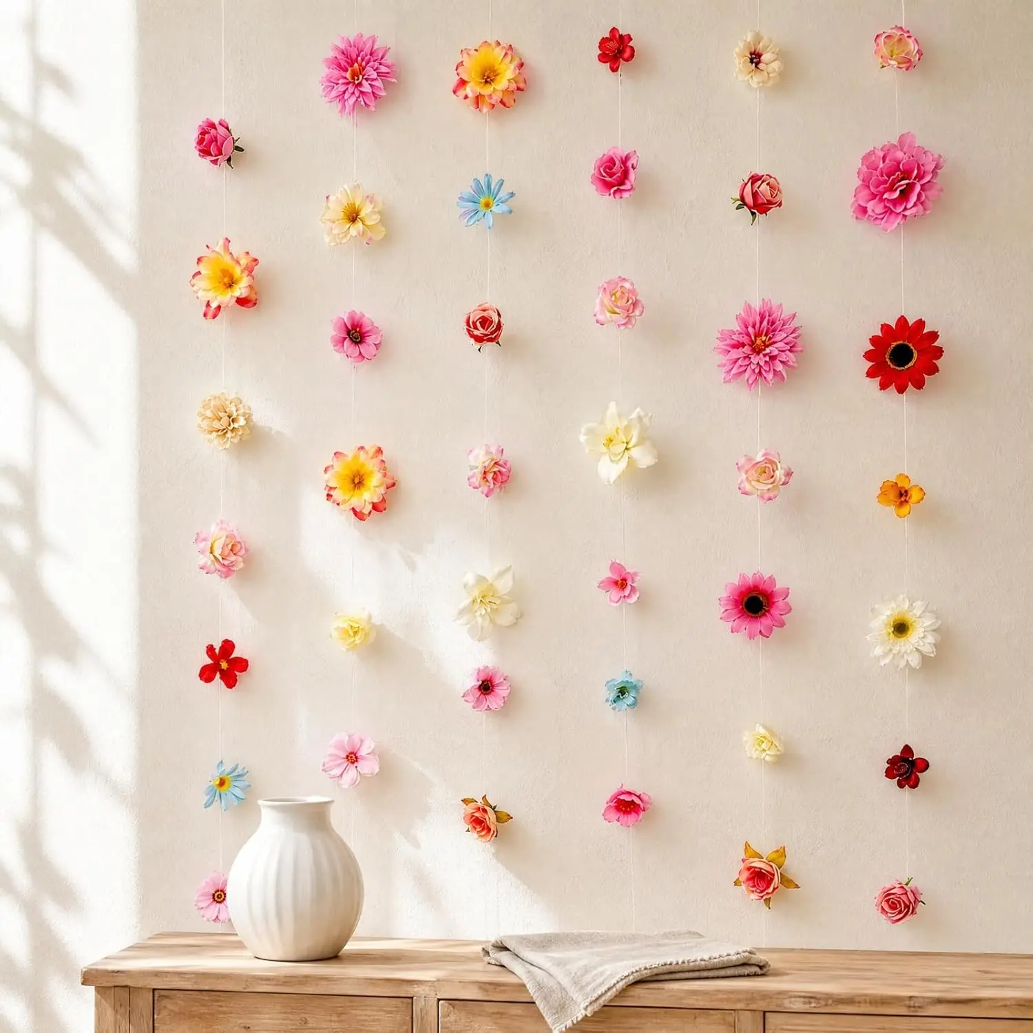 12 Pcs Hanging Flowers, 70.8 FT Total Faux Silk Flower Hanging Vines, Fake Floral Garland Backdrop for Wedding, Bridal Shower, Home, Garden, Wall & Arch Decor(Pink