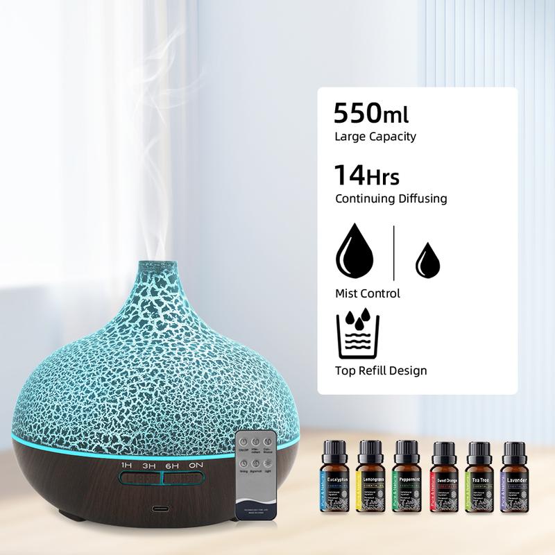 Relaxing Aromatherapy  Cool Mist Humidifier & Essential Oil Diffuser with Remote for Bedroom/Office