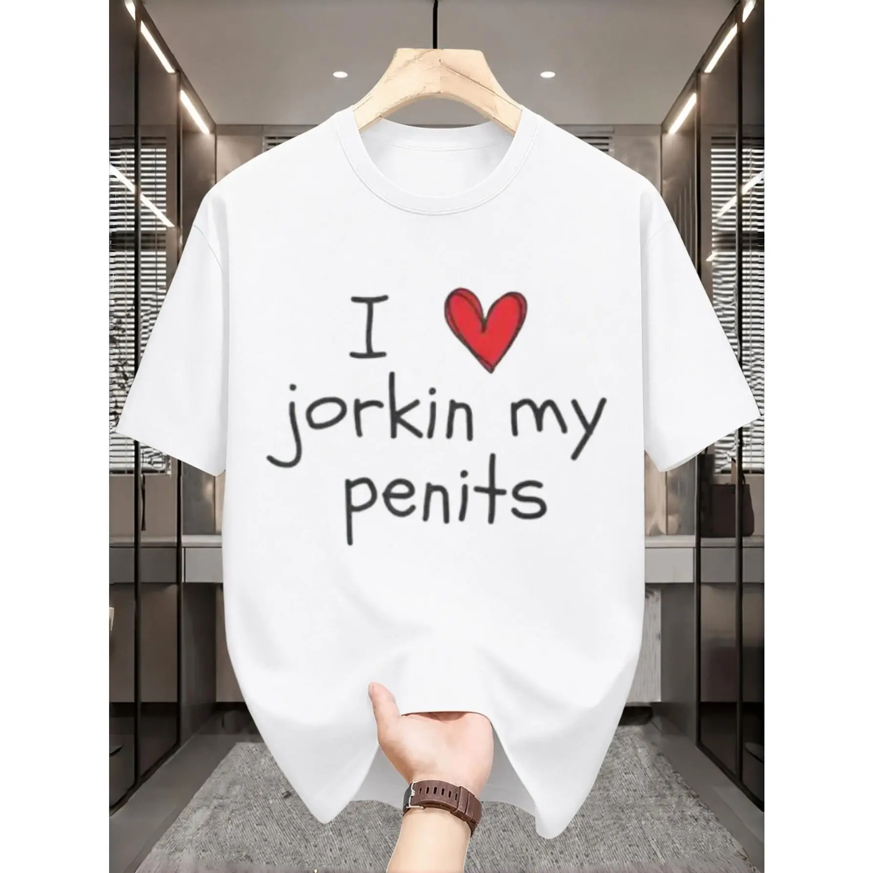 Men's Cotton Round Neck Short Sleeve Fashion T-Shirt - Breathable, Stylish, Simple Casual Streetwear with "I Love Jorkin My Penis" Funny Graphic Print, Summer Daily Wear Party Gift for Boyfriends