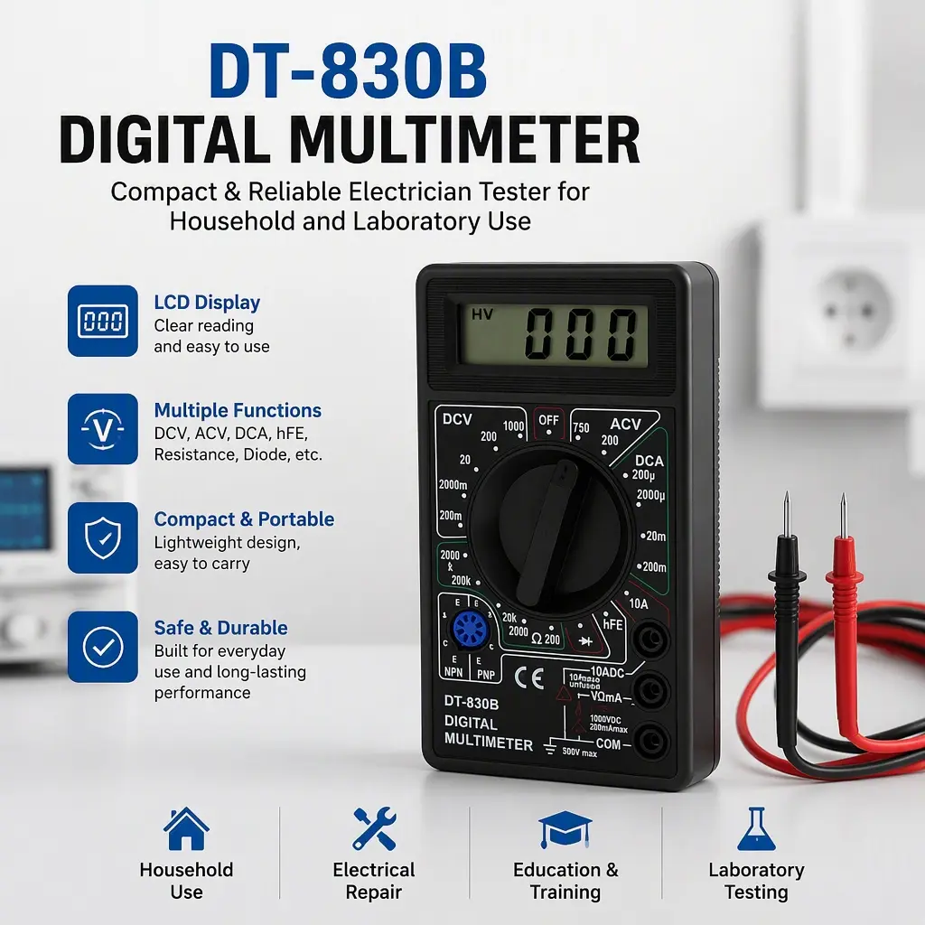 DT‑830B Mini Digital Multimeter, Portable Hand‑Held Multi‑Meter Instrument for Daily Electrical Troubleshooting