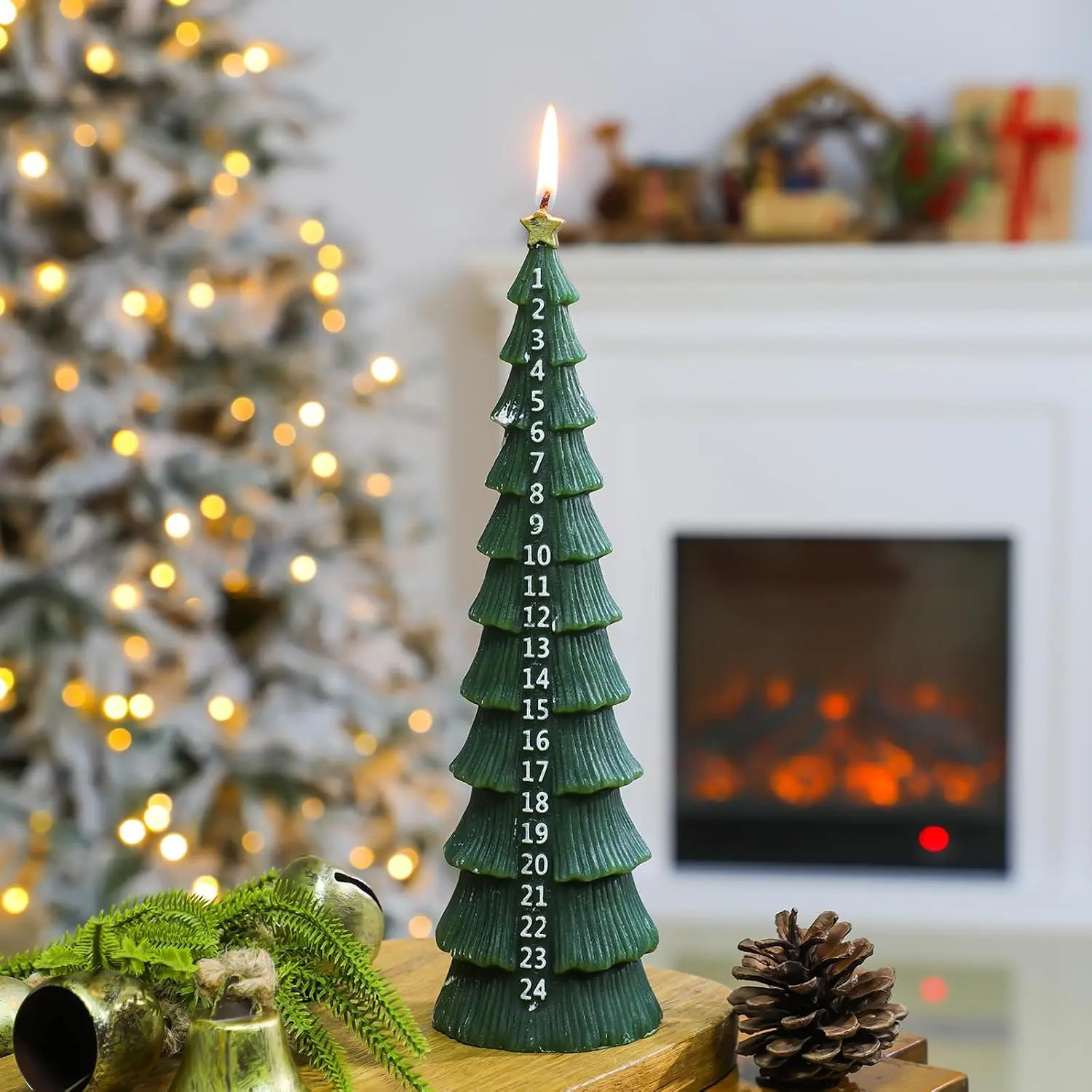 Candle Countdown Calendar 10.2 Inch Christmas Tree Taper Candle Countdown to Christmas Holidays Celebrations Dinner Candlestick Church Party Xmas Gifts(Number)