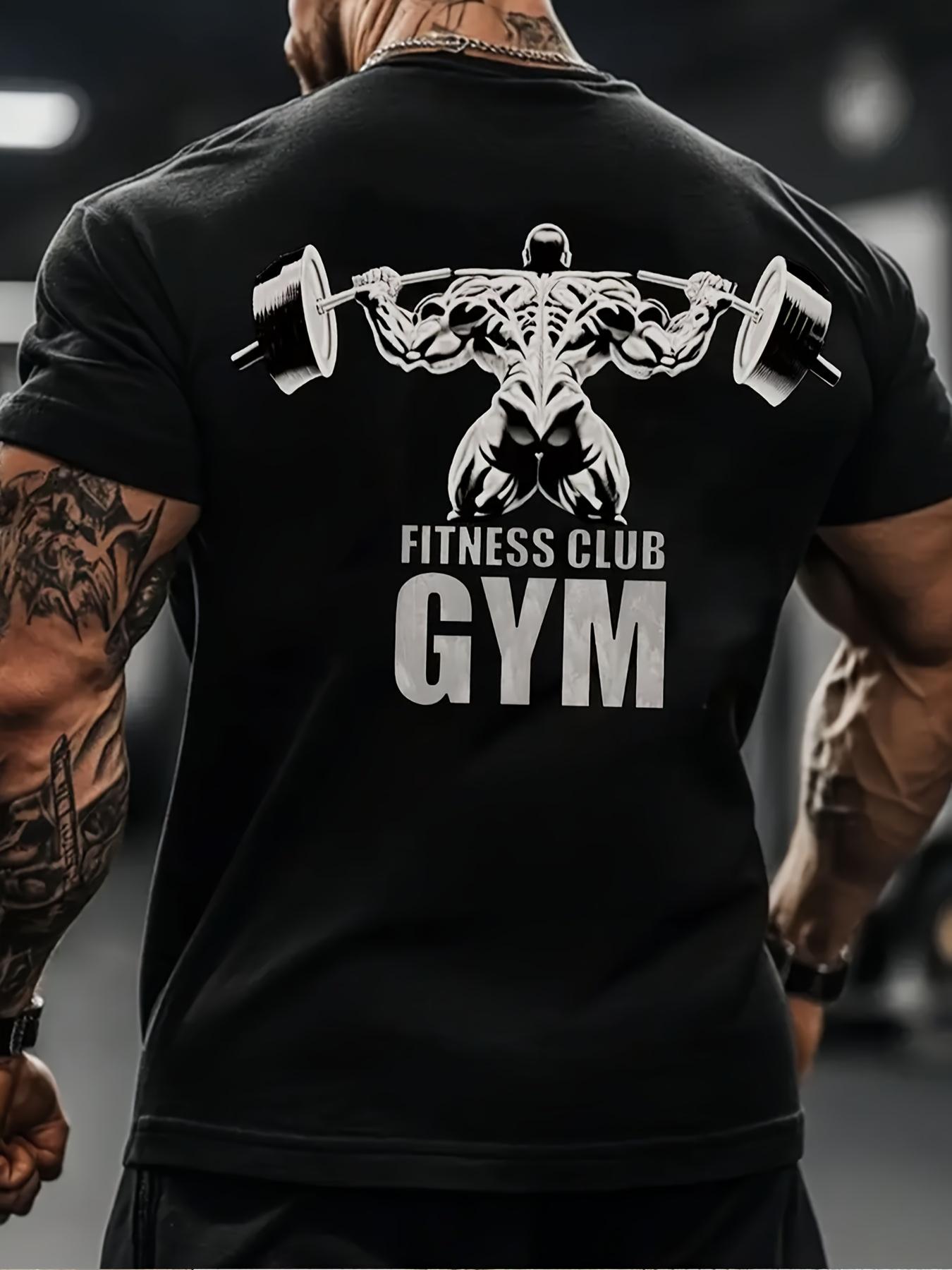 Fitness Club Gym Barbell Bodybuilding Graphic T-Shirt 100% Cotton Menswear Top for Gym Workout Streetwear