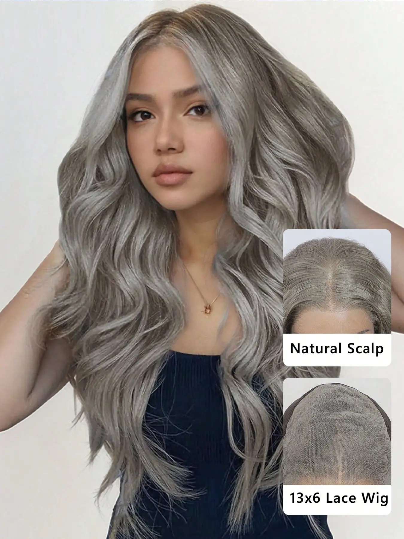 Synthetic Lace Front Wig 13x6 HD Lace Wig Pre-Plucked 24 inch Long Body Wave Curly Wave Grey Color Hair Wigs Long Wavy Wig For Women And Men  Wear Daily Party Cosplay Halloween Christmas Beginner Friendly