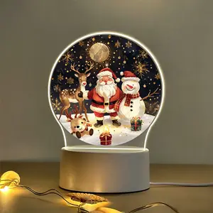 Christmas Santa Snowman LED Night Light with Dome Cover, USB Powered Bedside Lamp, Blinking Stars, Portable Holiday Decor