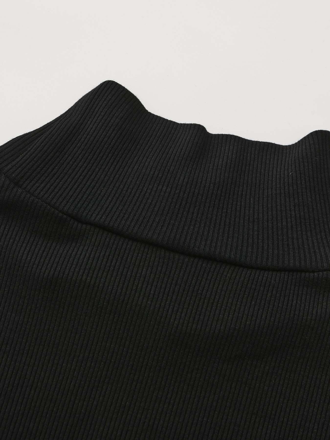 UOOZEE women's fashion casual tight solid color slit high collar sweater, simple and design sense, daily comfort, elastic fabric, comfortable and breathable, slim fit and figure showing Black Long Sleeve Basic Tops Knitwear outfits