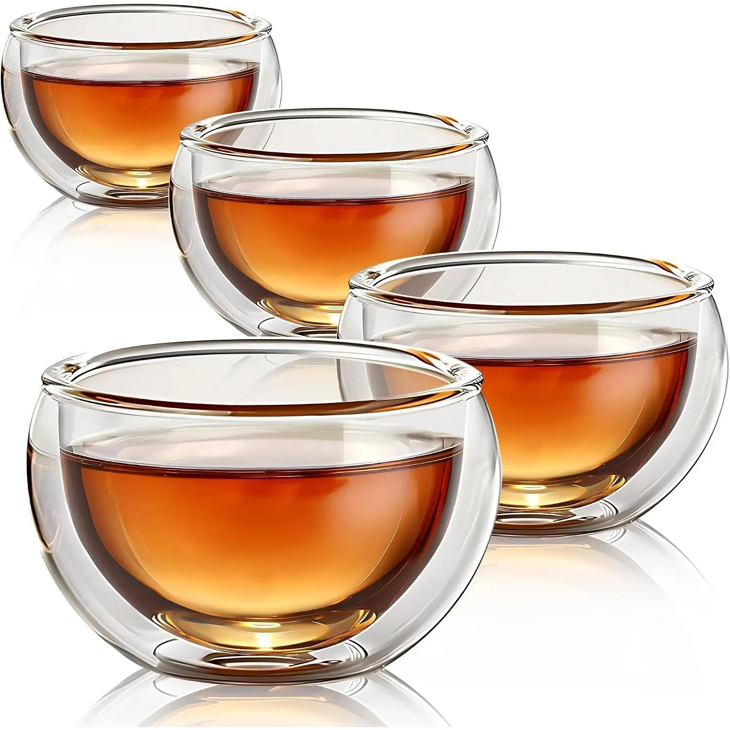 YMMIND 4-Pack Classic Transparent Shaped Double-Walled Borosilicate Glass Teacups - 4oz/120ml Heatproof Insulated Mini Espresso Cups with Gift Box