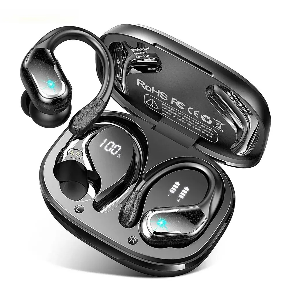 75Hrs Bluetooth 5.3 Earphones IP7 Waterproof Wireless Headphones with ENC Noise Cancelling Mic Deep Bass For Sports Workout Gym