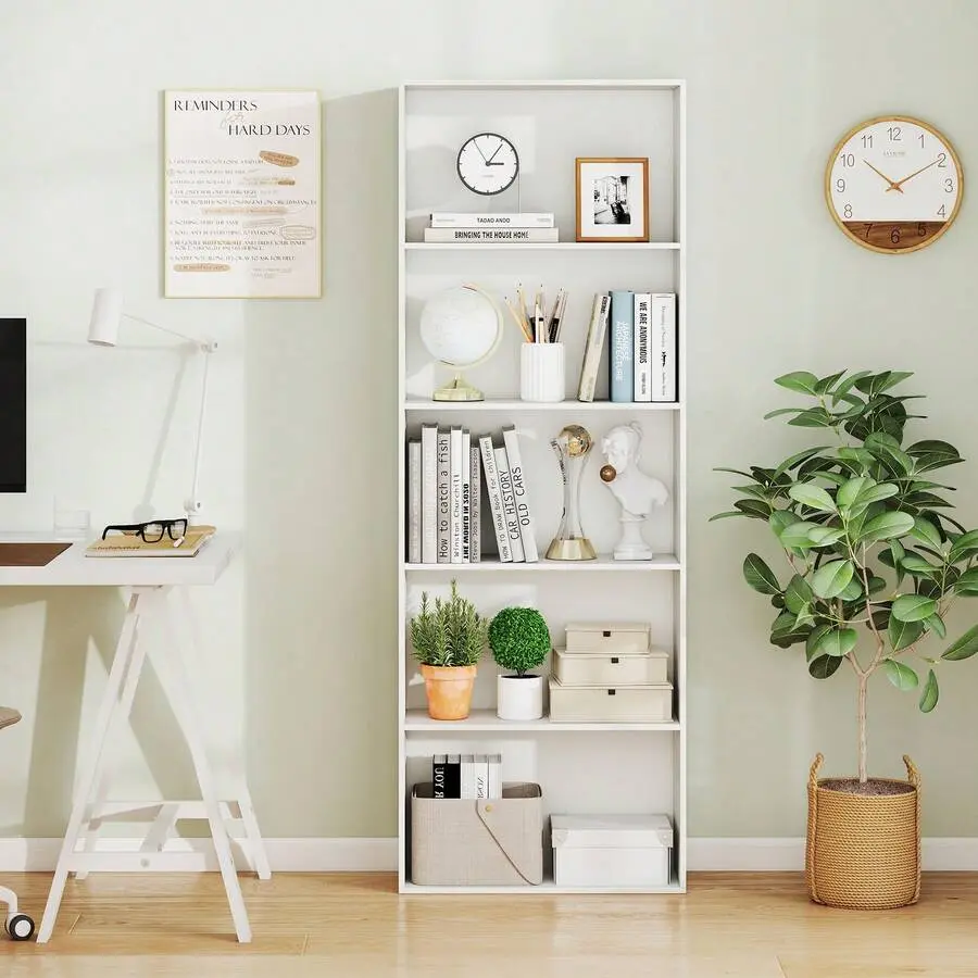 5-Tier Bookshelf Open Bookcase Freestanding Display Shelf Storage Organizer,cabinet,,shoe,rack,kitchen,unique,round bookcase,vinyl,,,magnetic,clear,door,cube,home,furniture,,indoor,living,room