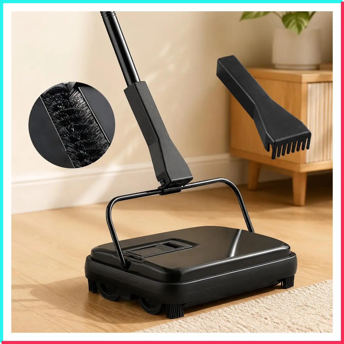 Manual Carpet Sweeper, Non-Electric Floor Sweeper for Rugs and Wood