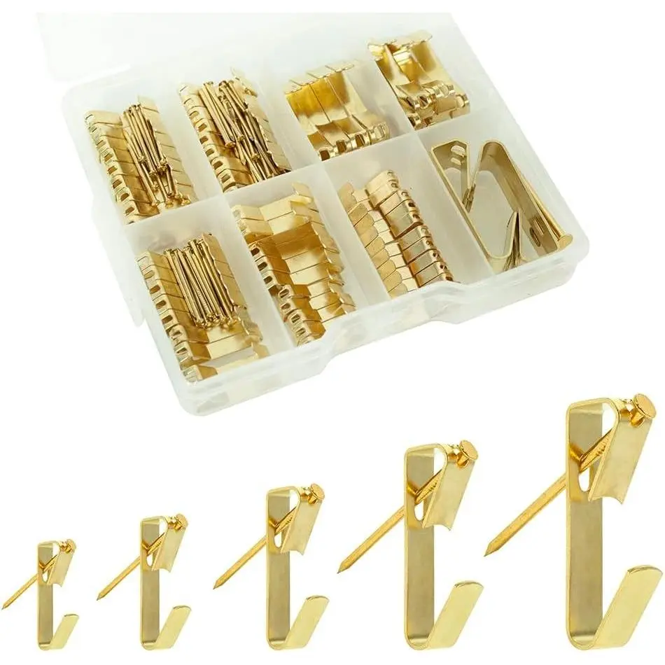 Heavy Duty Picture Hanging Kit, 140 Pcs Golden Picture Hanging Hooks, Holds 10-100 lbs, Picture Hanging Hardware for Frames, Paintings, Portraits, MirrorsGift