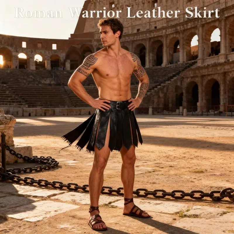 Legion Gladiator Battle Belt Skirt - PU Leather Armor Dress (Black, Brown, Burgundy) for LARP Cosplay, Medieval Greek Steampunk Costumes, Adult Cosplay Enthusiasts