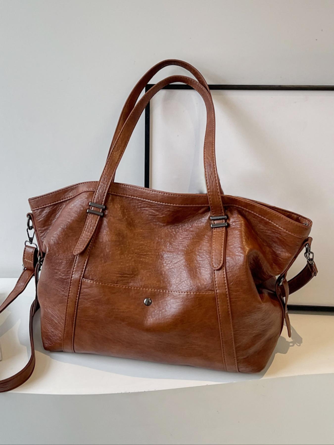 Women's Elegant Solid Color Tote Bag, Fashionable Large Capacity Star Detail Shoulder Bag for Daily Used, Casual Trendy Versatile Commuter Messenger Bag, Pu Tote Satchel