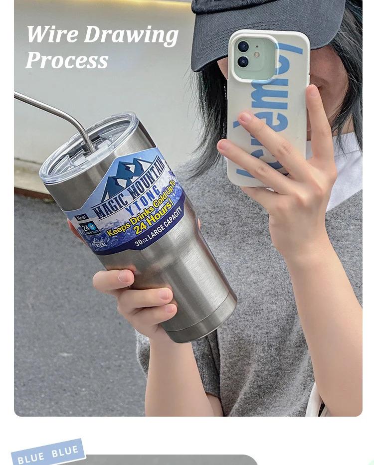 Magic Stainless Steel Freeze Thermos Cup with Straw Ice Coffee Drink Vacuum Insulated Bottle Car Travel Outdoor Mountain Cup