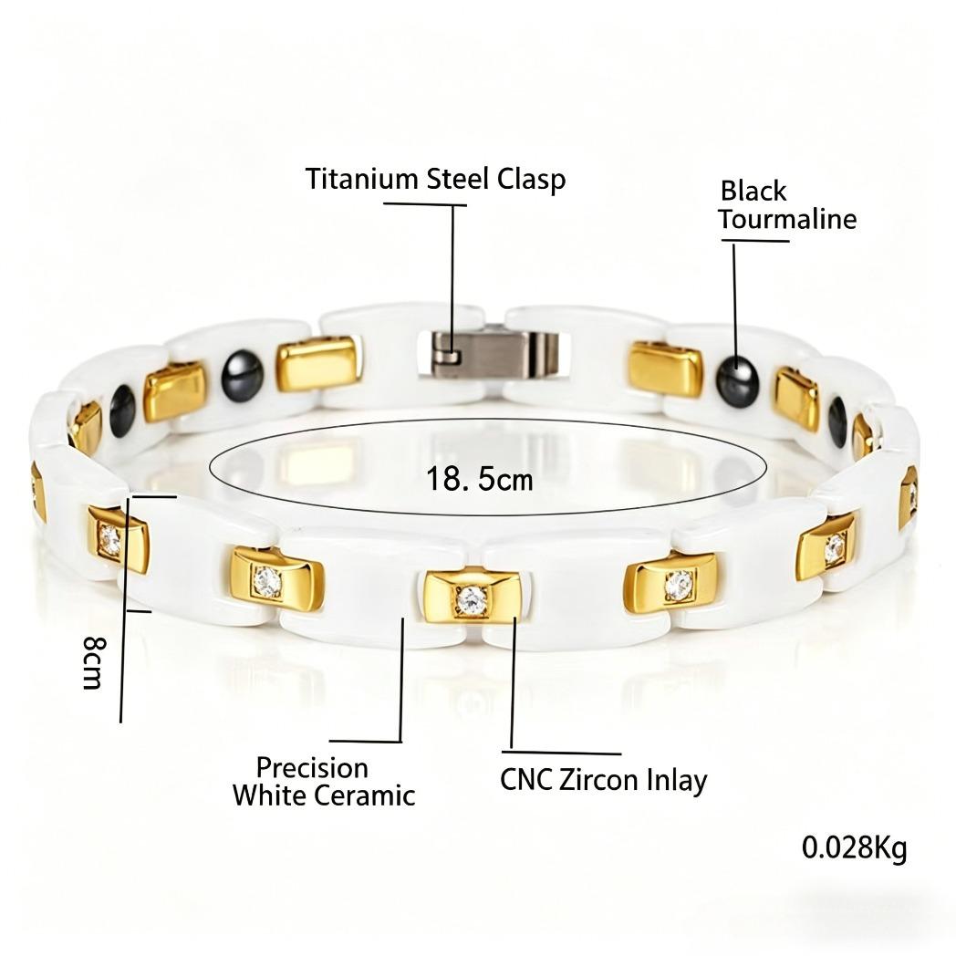 Men Women's Ceramic Bracelet, Health Energy Hematite Bracelet, Gold Tone AAA Cubic Zirconia Wrist Chain for Ladies
