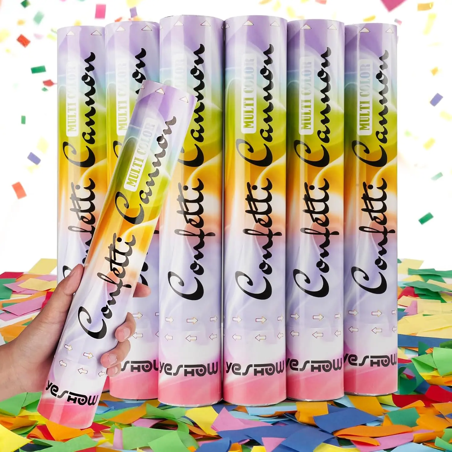 Confetti Cannon Party Poppers  Shooters, (6 Pack)  Multicolor Confetti Blaster for Birthday Graduation Wedding Christmas  Year’s Eve Valentine's Day