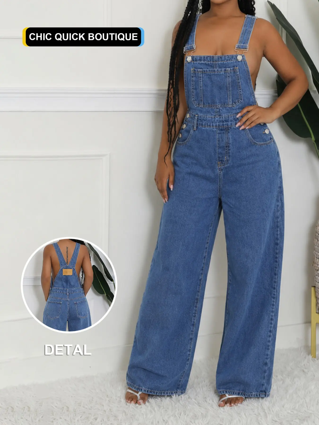 New Arrival Washed Non-Elastic Large Pocket Adjustable High Waist Women's Denim Overalls, Trendy Fashionable Ladies' Jeans Apron Pants