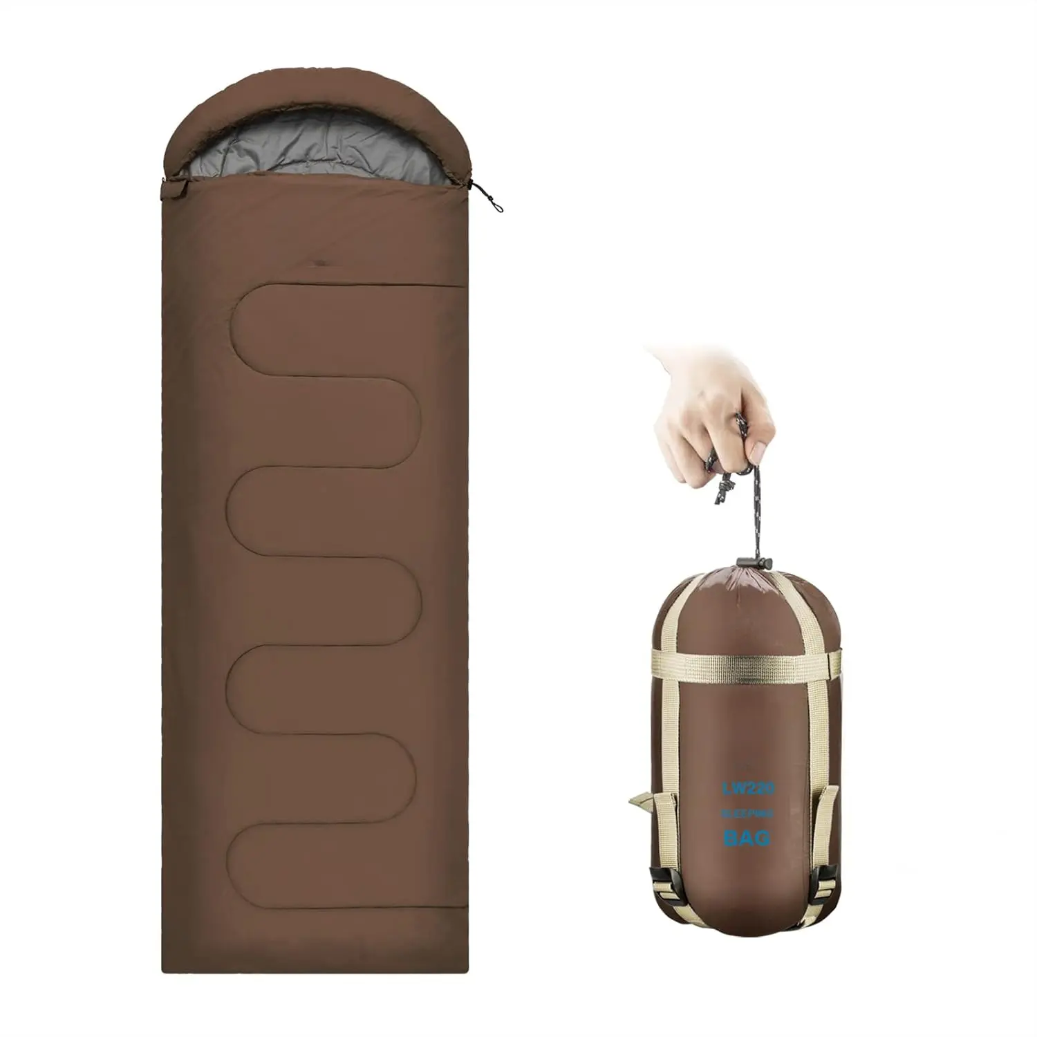 Sleeping Bag for Adults, Waterproof Envelope Style, Lightweight and Compact for Warm Weather Camping & Backpacking, 83" x 30" with Compression Sack