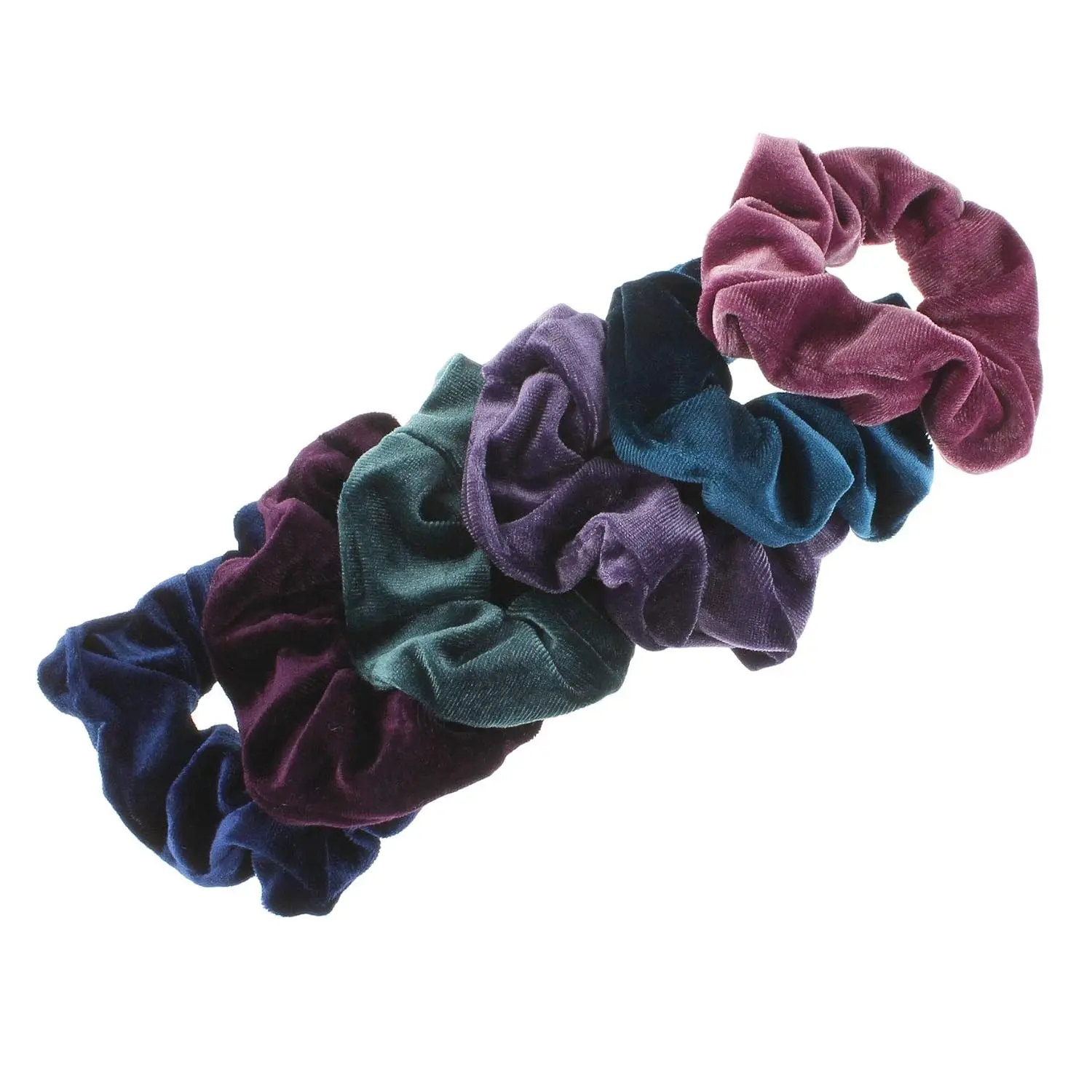 6pcs Velvet Hair Scrunchies Assortment Variety Pack Deep Shades - Amethyst, Plum, Teal Blue, Jade, Mulberry, Navy