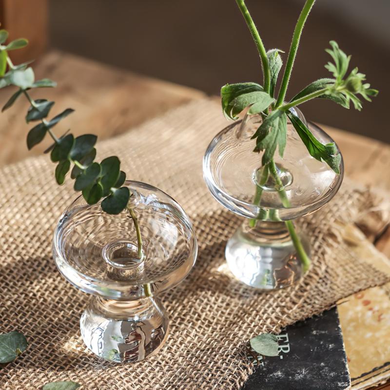 Clear Glass Flower Vase, 1 Count Modern Creative Plant Pot, Mushroom Shape Flower Vessel For Home Bedroom Balcony Decor, Decorative Flower Vase