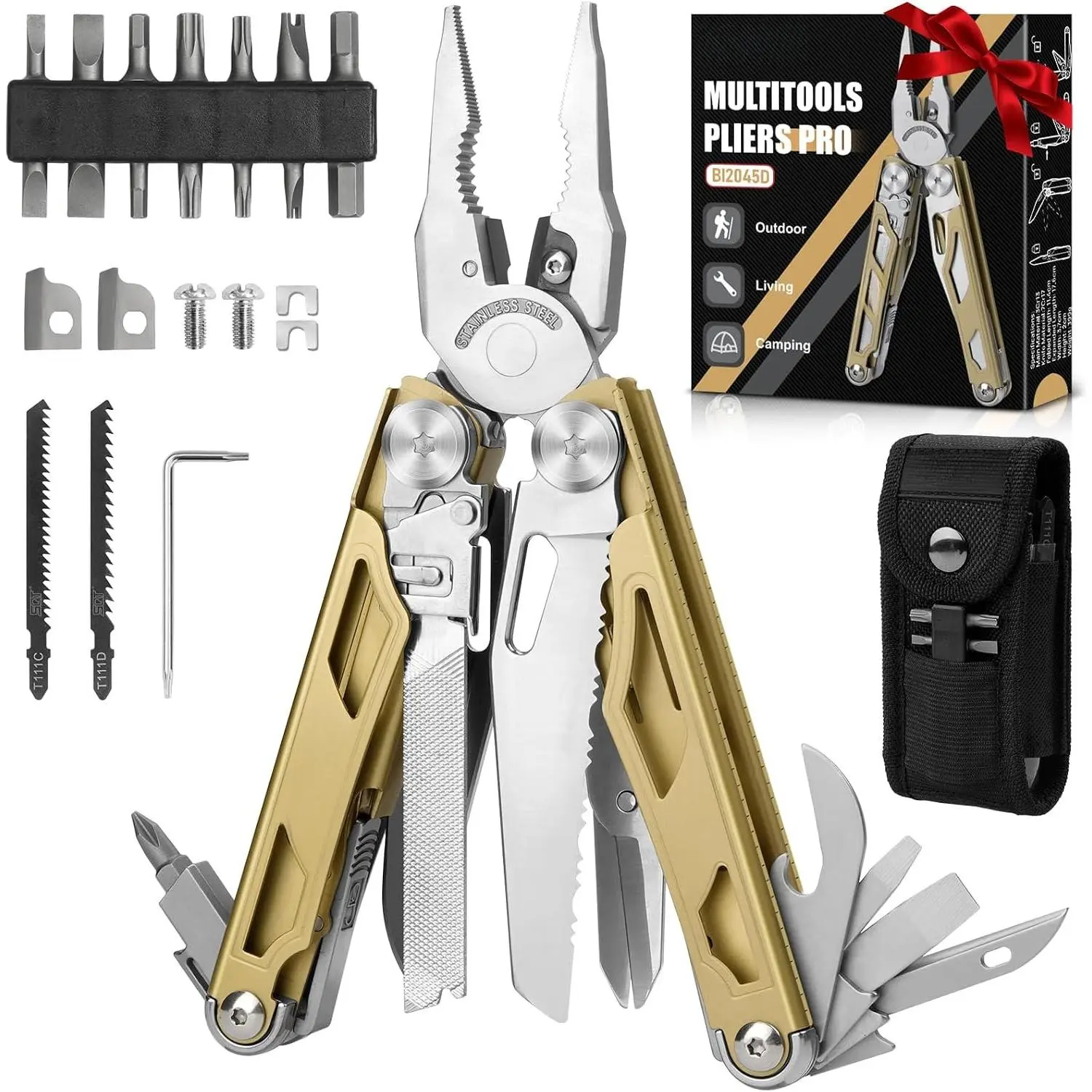 Multitool Pliers Pro BI2045, Foldable Multitools with Replaceable Wire Cutters and , Stainless Steel Multi Tool w/Upgraded  and  Set, Ideal for Camping, Hiking,