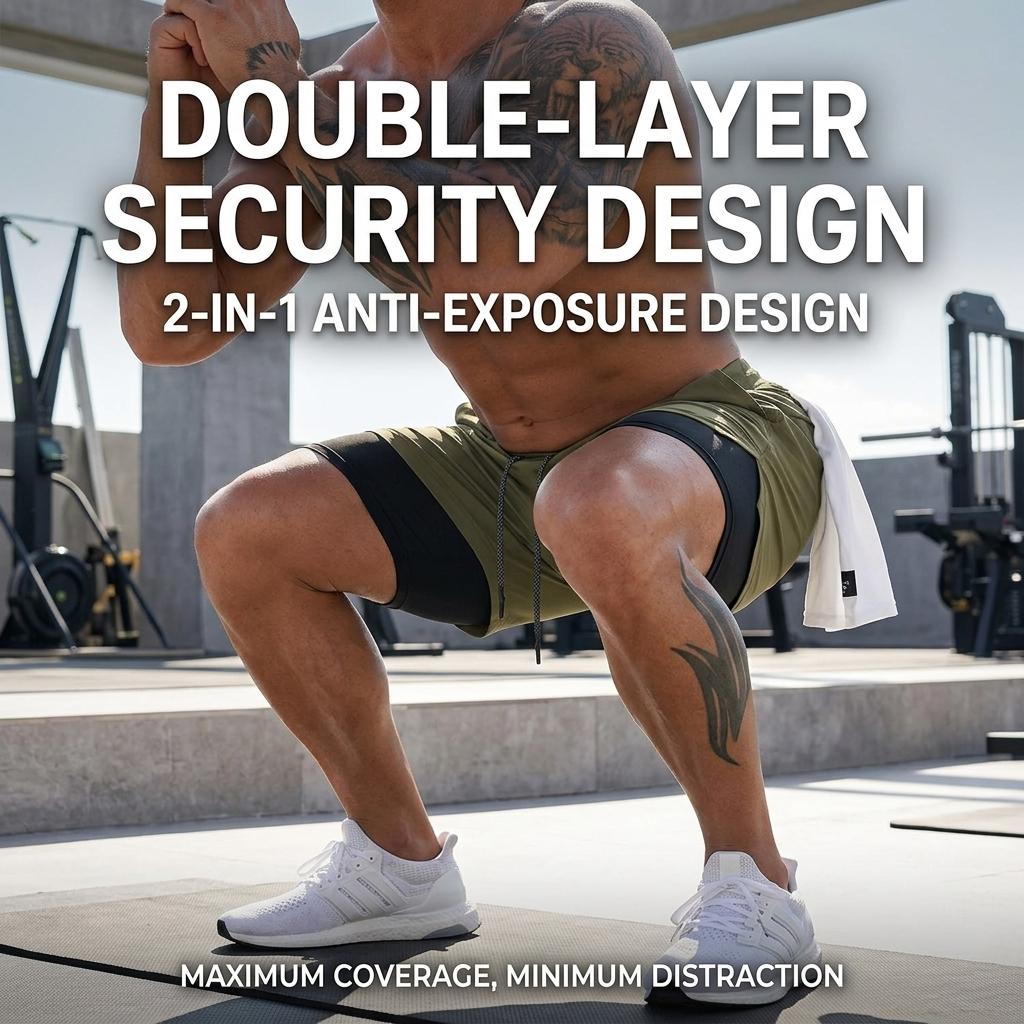 Men’s 2 in 1 Running Shorts Towel Loop  Shorts Dual Layered Sports Running Shorts with Pockets Comfortable Quick Dry Workout Shorts for Gym Outdoor Fitness Dual Layered Available