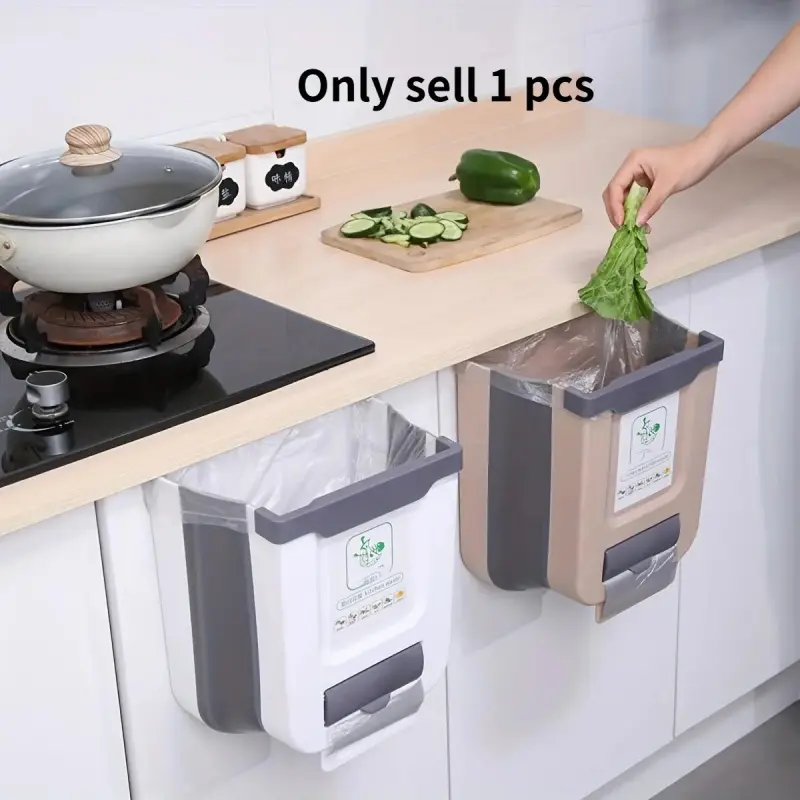 Foldable Kitchen Cabinet Door Hanging Trash Can, Space-Saving Wall-Mounted Bin with Creative Sorting Functionality, No Power Needed, Kitchen Garbage Can, Household Waste Bin