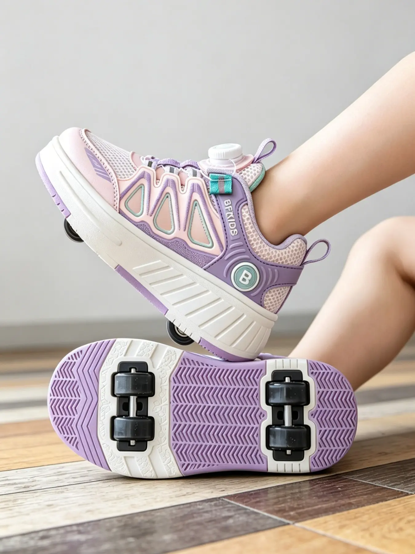 Kids' Dual-Use Roller Skates, Detachable Four-Wheel Inline Skates, Unisex Sporty Shoes, Adjustable Knob Design, All-Season Wear